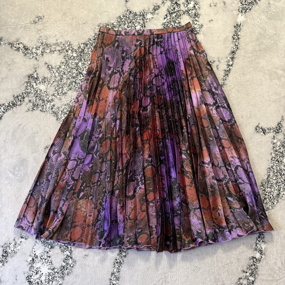 Asos Design Skirt Womens Size 8 Purple Multicolor Snake Print Pleated Midi